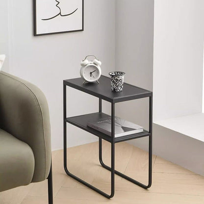 Modern Minimalist Iron Rectangular Side Table 2-Tier For Living Room & Bedroom