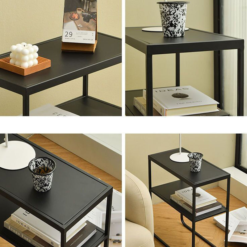 Modern Minimalist Iron Rectangular Side Table 2-Tier For Living Room & Bedroom