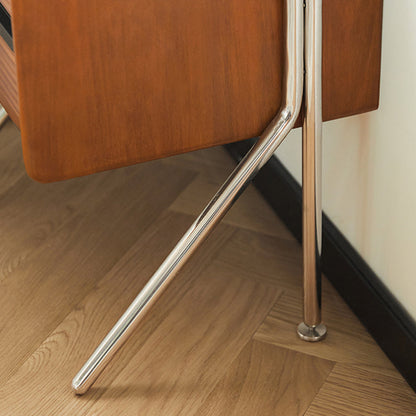 Contemporary Nordic Rock Slab, Pine, Boxwood & Stainless Steel Square Nightstand With 2-Drawers For Bedroom & Living Room