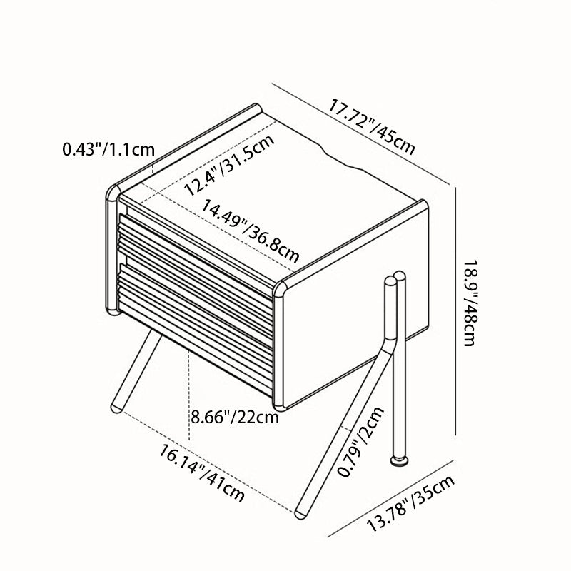 Contemporary Nordic Rock Slab, Pine, Boxwood & Stainless Steel Square Nightstand With 2-Drawers For Bedroom & Living Room