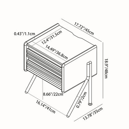 Contemporary Nordic Rock Slab, Pine, Boxwood & Stainless Steel Square Nightstand With 2-Drawers For Bedroom & Living Room
