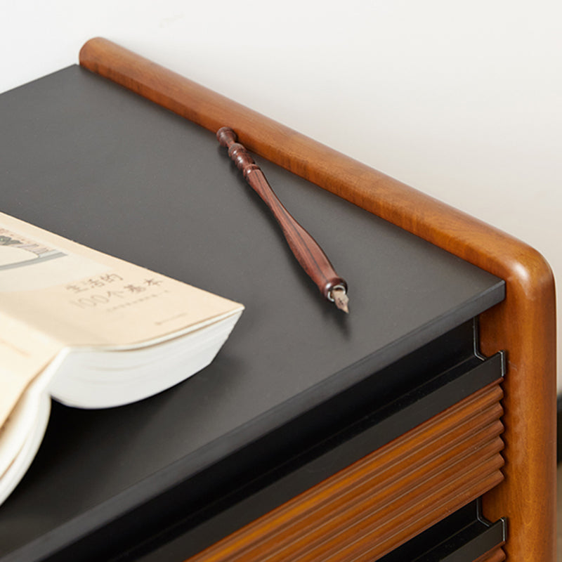 Contemporary Nordic Rock Slab, Pine, Boxwood & Stainless Steel Square Nightstand With 2-Drawers For Bedroom & Living Room