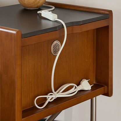 Contemporary Nordic Rock Slab, Pine, Boxwood & Stainless Steel Square Nightstand With 2-Drawers For Bedroom & Living Room