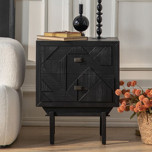Traditional Vintage Wood Square Cube Nightstand With 2-Drawers For Bedroom & Living Room