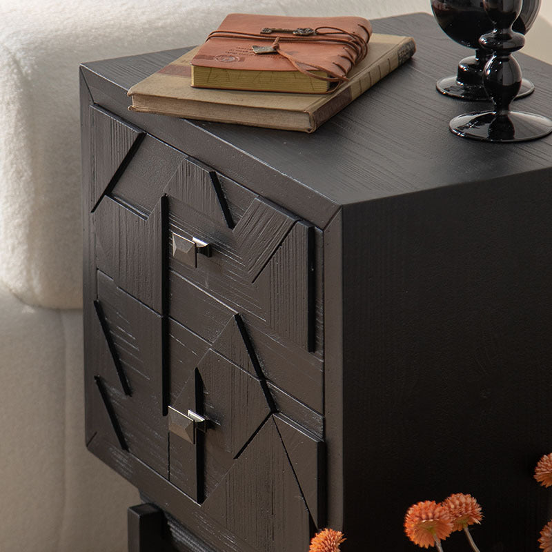 Traditional Vintage Wood Square Cube Nightstand With 2-Drawers For Bedroom & Living Room