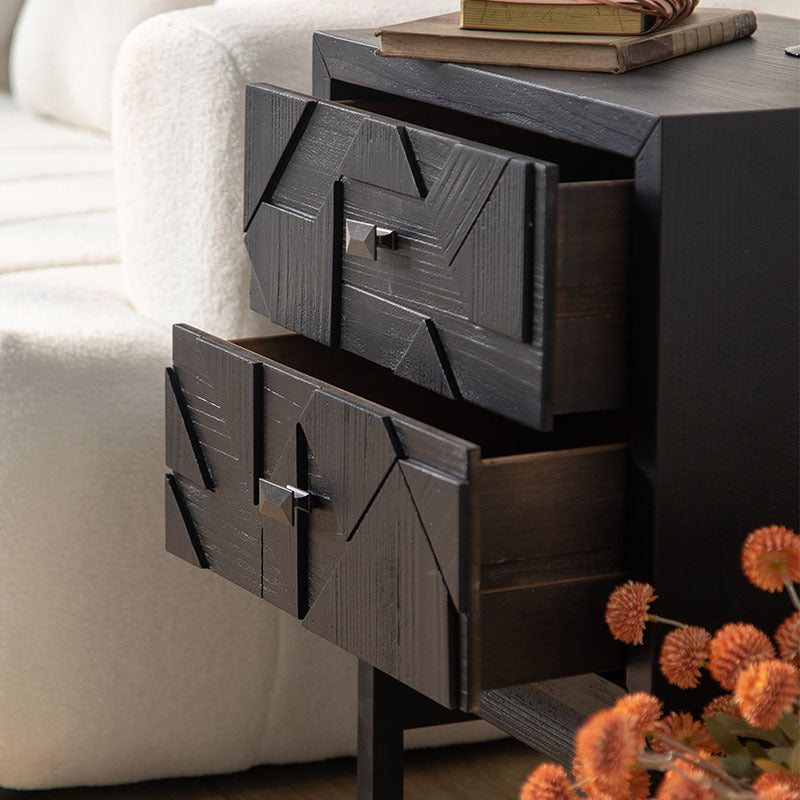 Traditional Vintage Wood Square Cube Nightstand With 2-Drawers For Bedroom & Living Room