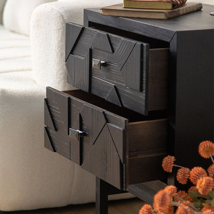Traditional Vintage Wood Square Cube Nightstand With 2-Drawers For Bedroom & Living Room