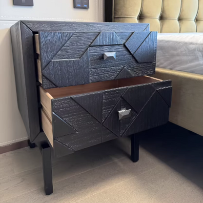 Traditional Vintage Wood Square Cube Nightstand With 2-Drawers For Bedroom & Living Room