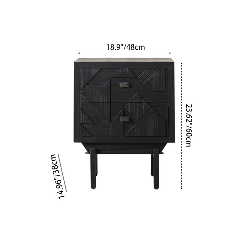 Traditional Vintage Wood Square Cube Nightstand With 2-Drawers For Bedroom & Living Room