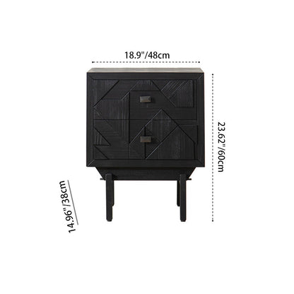 Traditional Vintage Wood Square Cube Nightstand With 2-Drawers For Bedroom & Living Room