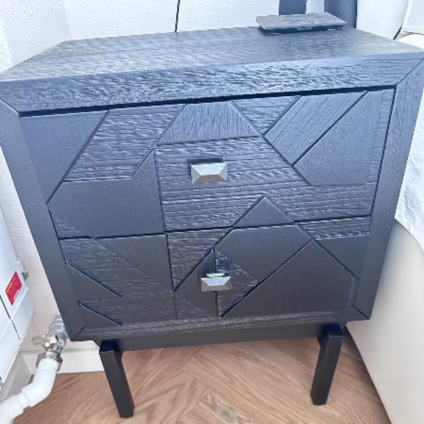 Traditional Vintage Wood Square Cube Nightstand With 2-Drawers For Bedroom & Living Room