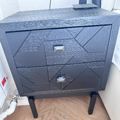 Traditional Vintage Wood Square Cube Nightstand With 2-Drawers For Bedroom & Living Room