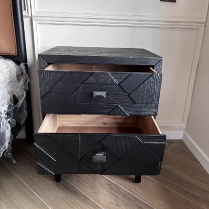 Traditional Vintage Wood Square Cube Nightstand With 2-Drawers For Bedroom & Living Room