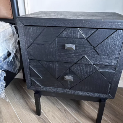 Traditional Vintage Wood Square Cube Nightstand With 2-Drawers For Bedroom & Living Room