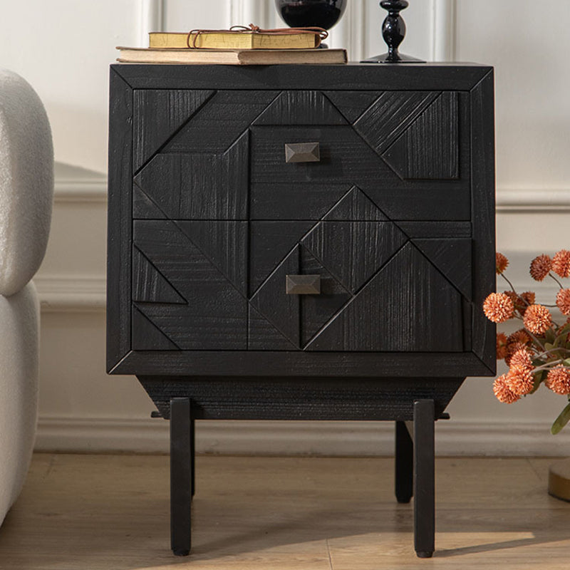 Traditional Vintage Wood Square Cube Nightstand With 2-Drawers For Bedroom & Living Room