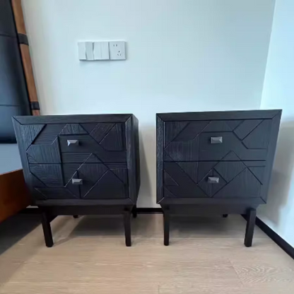 Traditional Vintage Wood Square Cube Nightstand With 2-Drawers For Bedroom & Living Room