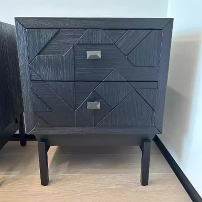 Traditional Vintage Wood Square Cube Nightstand With 2-Drawers For Bedroom & Living Room