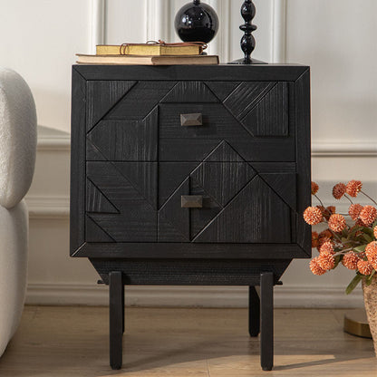Traditional Vintage Wood Square Cube Nightstand With 2-Drawers For Bedroom & Living Room