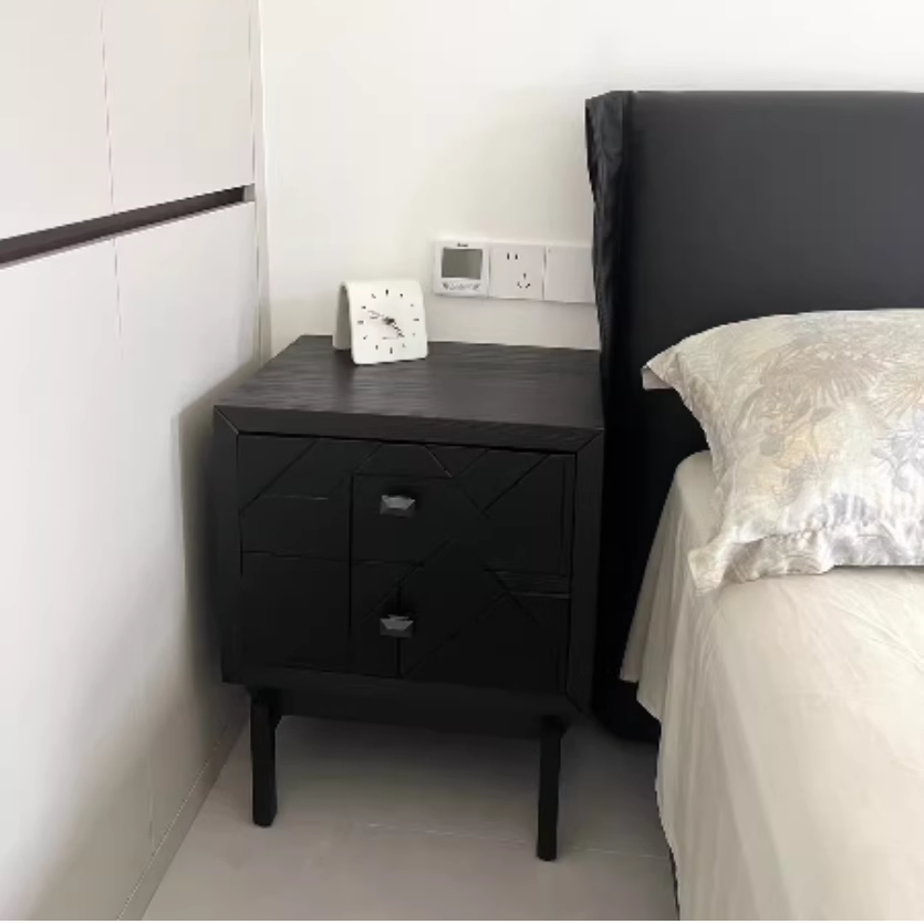 Traditional Vintage Wood Square Cube Nightstand With 2-Drawers For Bedroom & Living Room