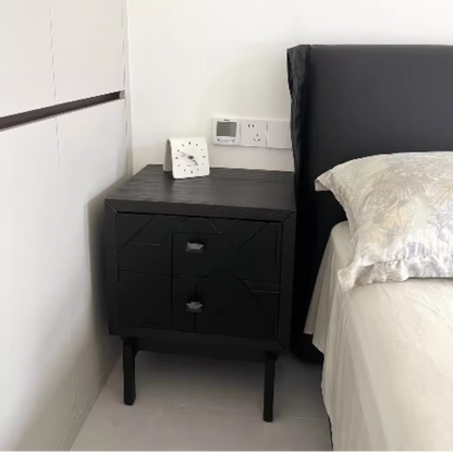 Traditional Vintage Wood Square Cube Nightstand With 2-Drawers For Bedroom & Living Room