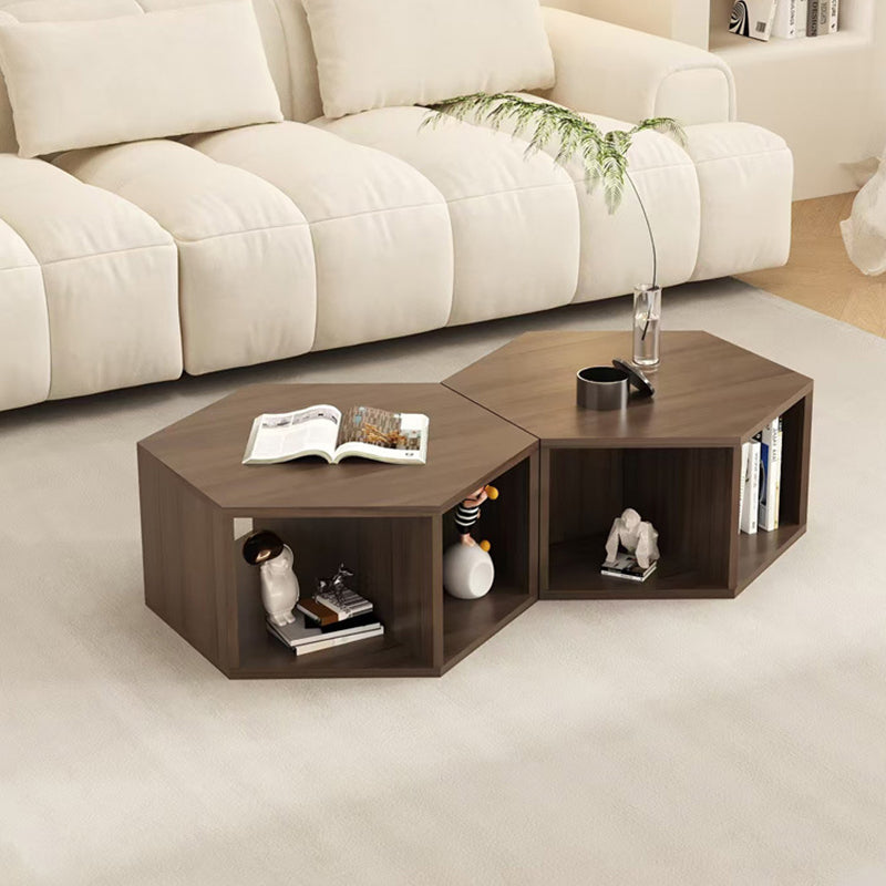Modern Minimalist MDF Hexagon Side Table With 3-Tier Storage For Bedroom & Living Room