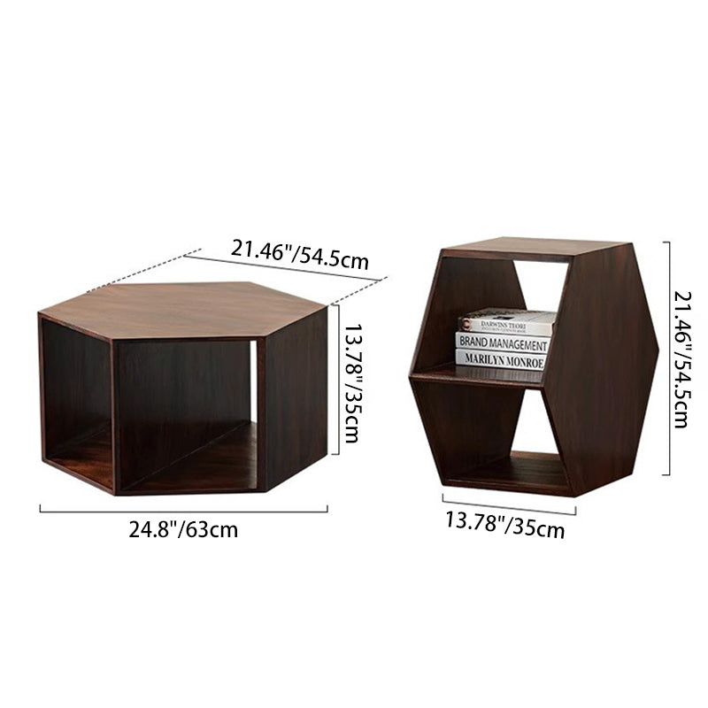 Modern Minimalist MDF Hexagon Side Table With 3-Tier Storage For Bedroom & Living Room
