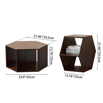 Modern Minimalist MDF Hexagon Side Table With 3-Tier Storage For Bedroom & Living Room