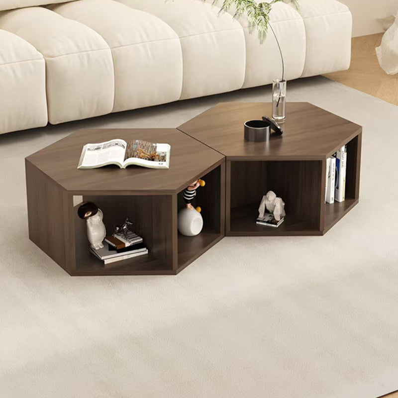 Modern Minimalist MDF Hexagon Side Table With 3-Tier Storage For Bedroom & Living Room