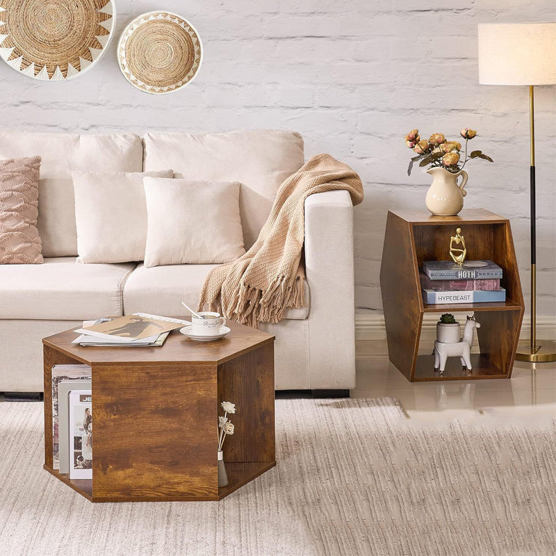 Modern Minimalist MDF Hexagon Side Table With 3-Tier Storage For Bedroom & Living Room