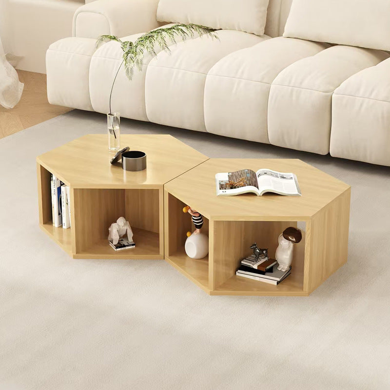 Modern Minimalist MDF Hexagon Side Table With 3-Tier Storage For Bedroom & Living Room
