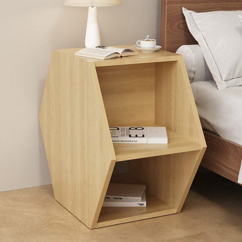 Modern Minimalist MDF Hexagon Side Table With 3-Tier Storage For Bedroom & Living Room