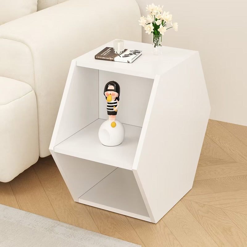 Modern Minimalist MDF Hexagon Side Table With 3-Tier Storage For Bedroom & Living Room
