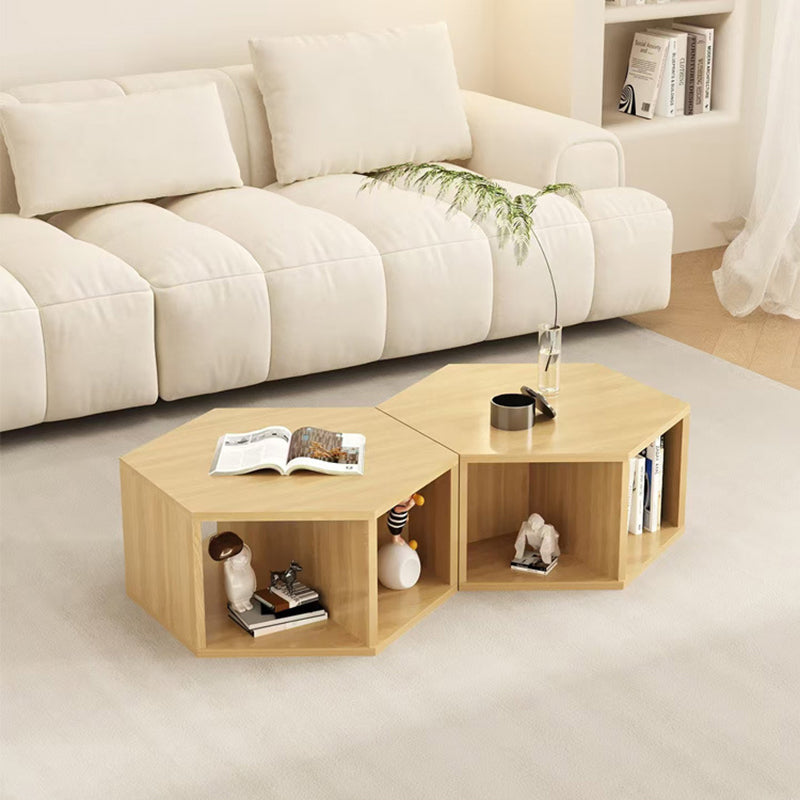 Modern Minimalist MDF Hexagon Side Table With 3-Tier Storage For Bedroom & Living Room