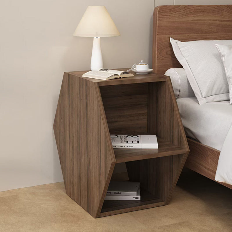 Modern Minimalist MDF Hexagon Side Table With 3-Tier Storage For Bedroom & Living Room