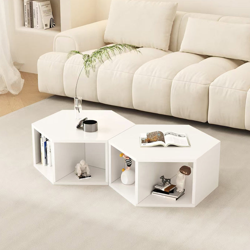 Modern Minimalist MDF Hexagon Side Table With 3-Tier Storage For Bedroom & Living Room