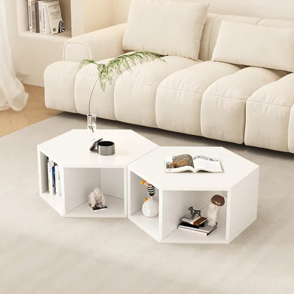 Modern Minimalist MDF Hexagon Side Table With 3-Tier Storage For Bedroom & Living Room