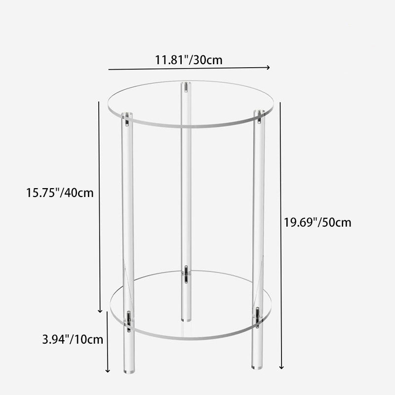 Modern Minimalist Acrylic Round Side Table With 2-Tier Storage For Bedroom & Living Room