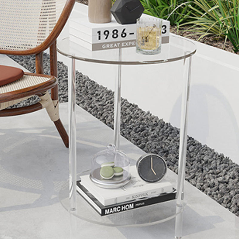 Modern Minimalist Acrylic Round Side Table With 2-Tier Storage For Bedroom & Living Room