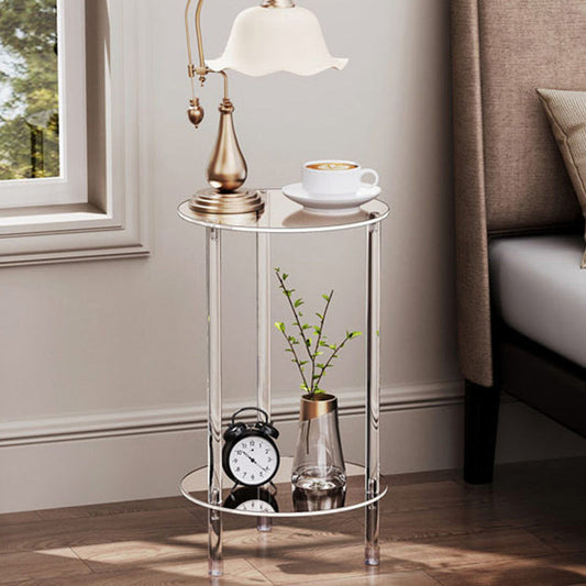 Modern Minimalist Acrylic Round Side Table With 2-Tier Storage For Bedroom & Living Room