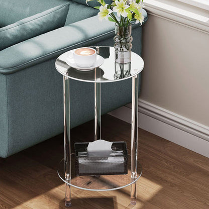 Modern Minimalist Acrylic Round Side Table With 2-Tier Storage For Bedroom & Living Room