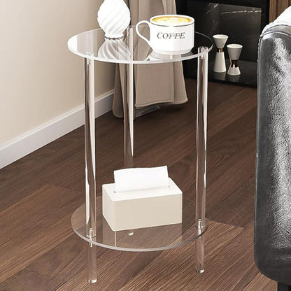 Modern Minimalist Acrylic Round Side Table With 2-Tier Storage For Bedroom & Living Room