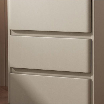 Modern Minimalist Rock Slab, Wood & Microfiber Leather Rectangular Nightstand With 3-Drawers For Bedroom & Living Room