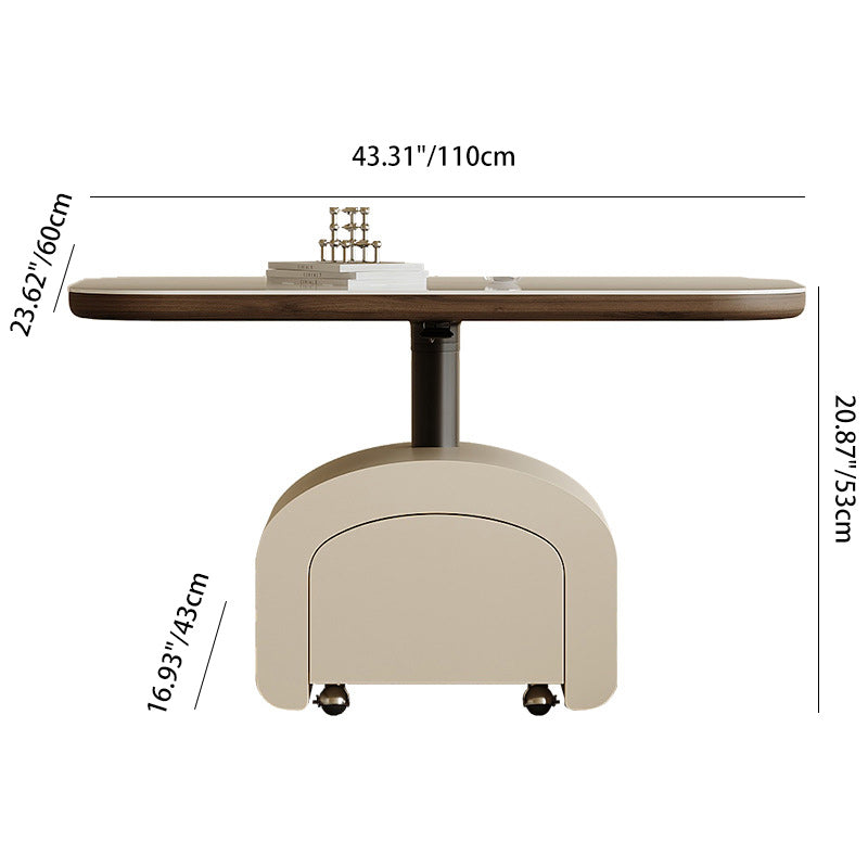 Contemporary Nordic Rock Slab & Wood Rectangular Coffee Table 1-Drawer With Lift-Top Function For Living Room & Bedroom