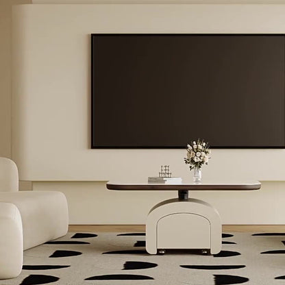 Contemporary Nordic Rock Slab & Wood Rectangular Coffee Table 1-Drawer With Lift-Top Function For Living Room & Bedroom