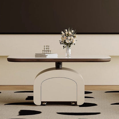 Contemporary Nordic Rock Slab & Wood Rectangular Coffee Table 1-Drawer With Lift-Top Function For Living Room & Bedroom