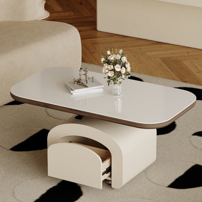 Contemporary Nordic Rock Slab & Wood Rectangular Coffee Table 1-Drawer With Lift-Top Function For Living Room & Bedroom