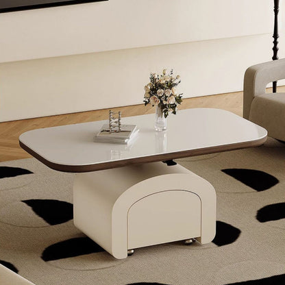 Contemporary Nordic Rock Slab & Wood Rectangular Coffee Table 1-Drawer With Lift-Top Function For Living Room & Bedroom