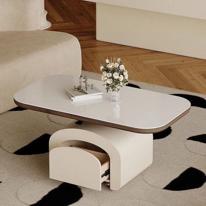 Contemporary Nordic Rock Slab & Wood Rectangular Coffee Table 1-Drawer With Lift-Top Function For Living Room & Bedroom
