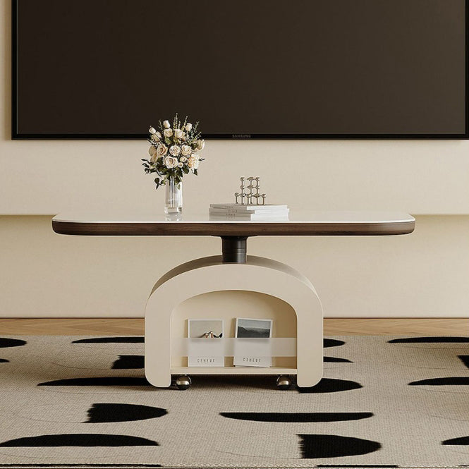 Contemporary Nordic Rock Slab & Wood Rectangular Coffee Table 1-Drawer With Lift-Top Function For Living Room & Bedroom