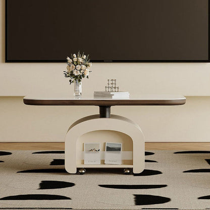 Contemporary Nordic Rock Slab & Wood Rectangular Coffee Table 1-Drawer With Lift-Top Function For Living Room & Bedroom